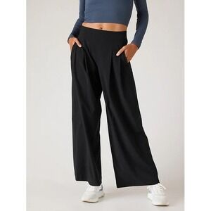 Athleta‎ Brooklyn Heights Size 22 Pants Black Pleated High Rise Wide Leg Travel